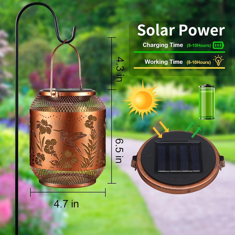 Doogarden Hummingbird Solar Lanterns Outdoor Waterproof, Birthdays Gifts for Women Mom and Grandma, Metal Hanging Lanterns Decor Garden Decorative Solar LED Light for Yard, Patio, Lawn, Porch, Backyard - Image 2